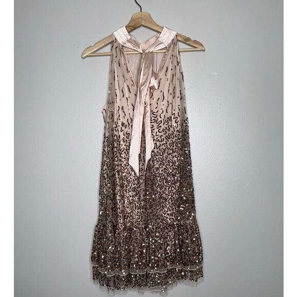 Alice + Olivia Zenon Cape Mini Dress Sequin-Embellished Rose Gold Size US 2 - Picture 9 of 10
